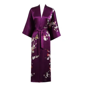 19 Momme Womens Silk Kimono Robe Long Sleeves Silk Printed kimono Robe Silk Sleepwear Bathrobe