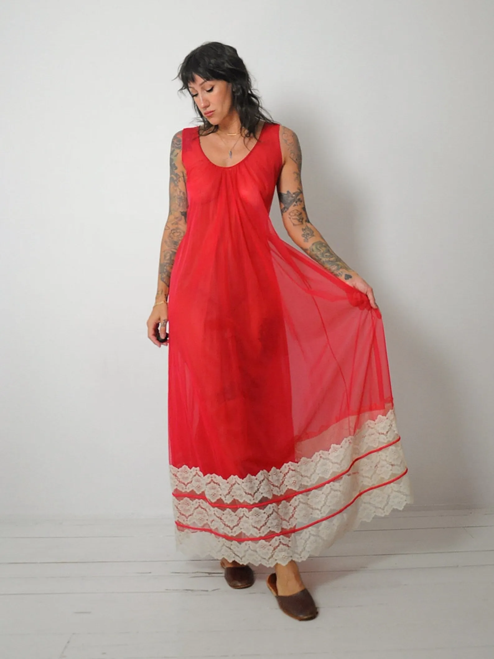 1960's Red Lace Slip Dress