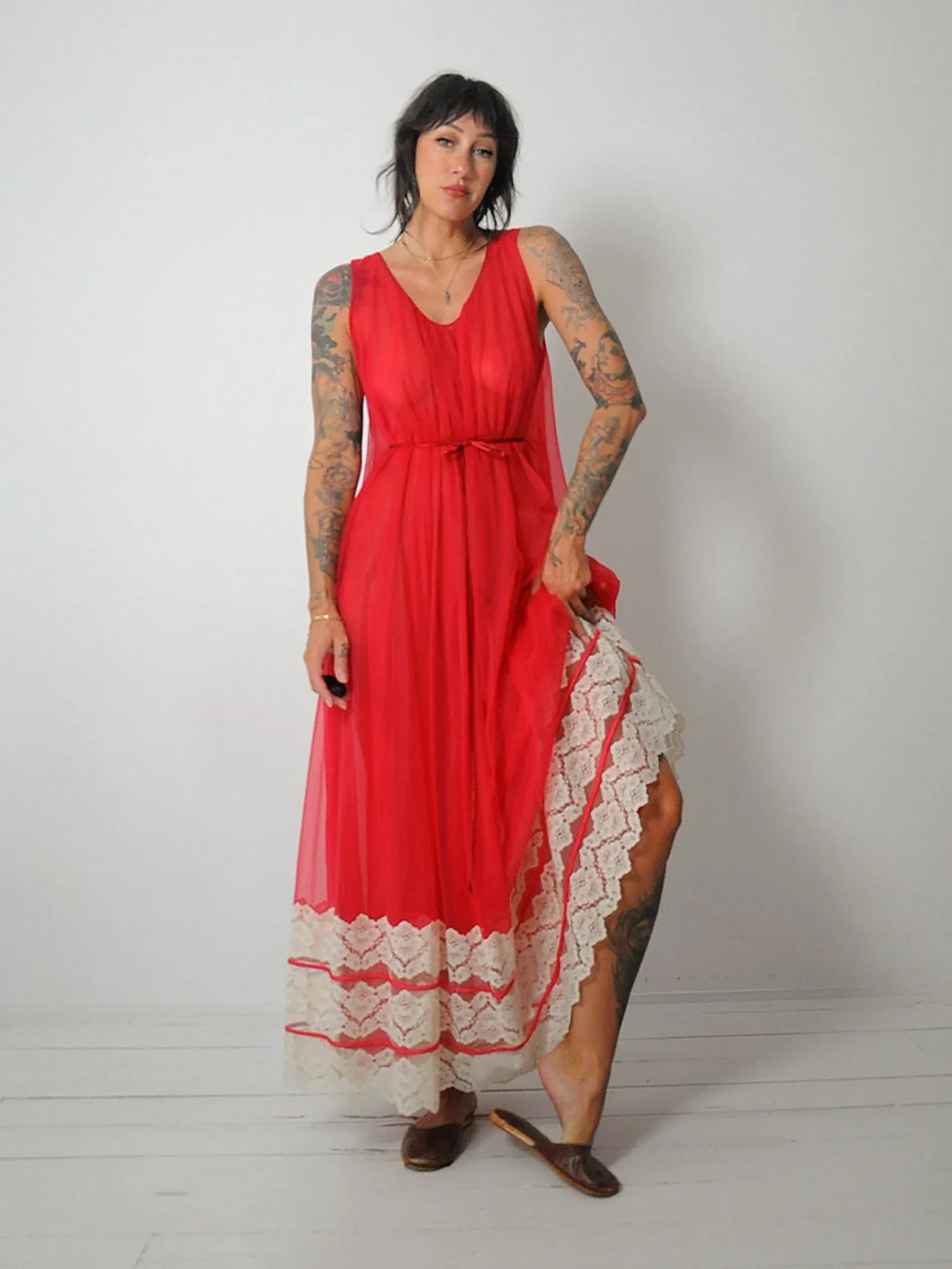 1960's Red Lace Slip Dress