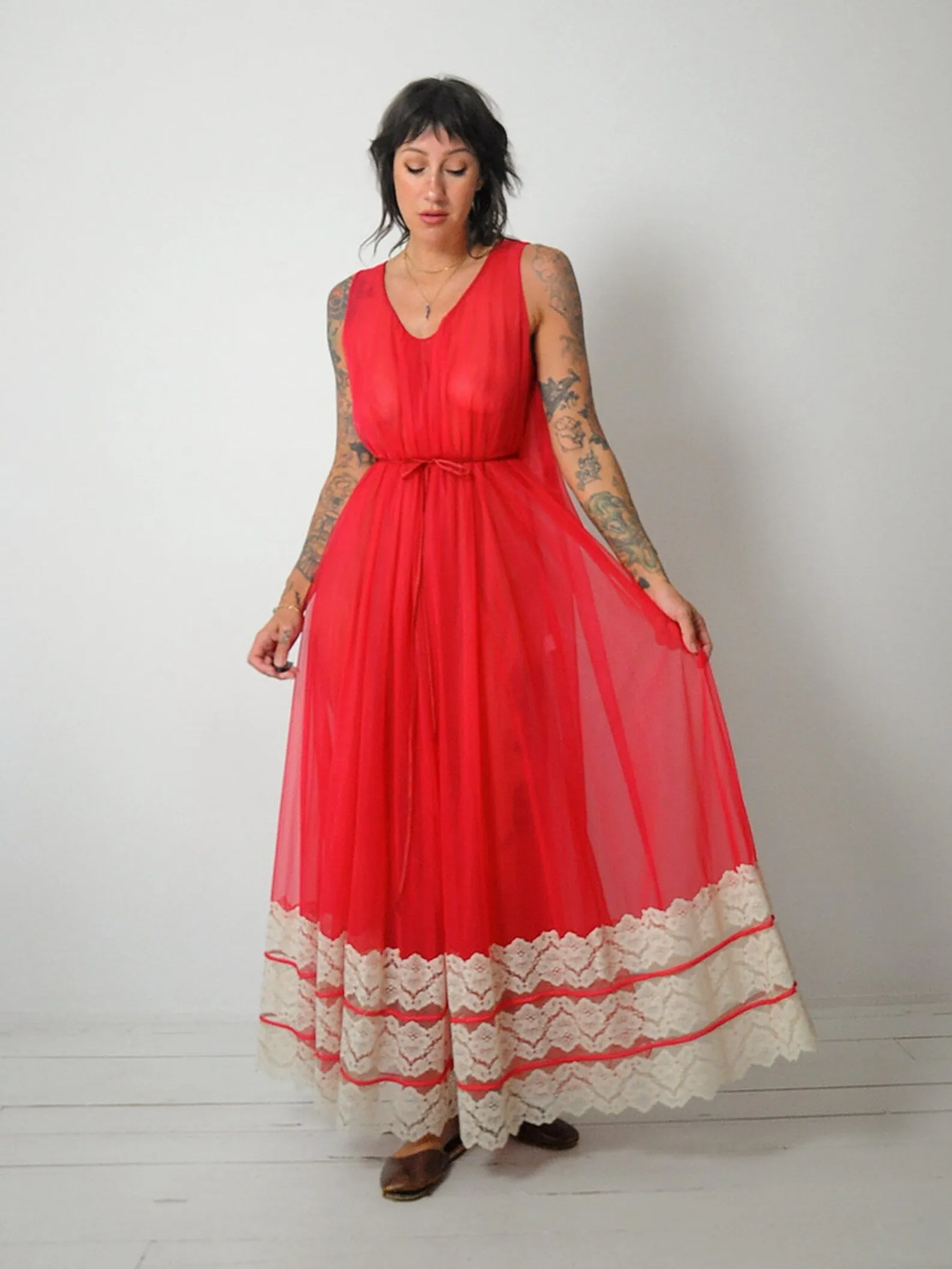 1960's Red Lace Slip Dress