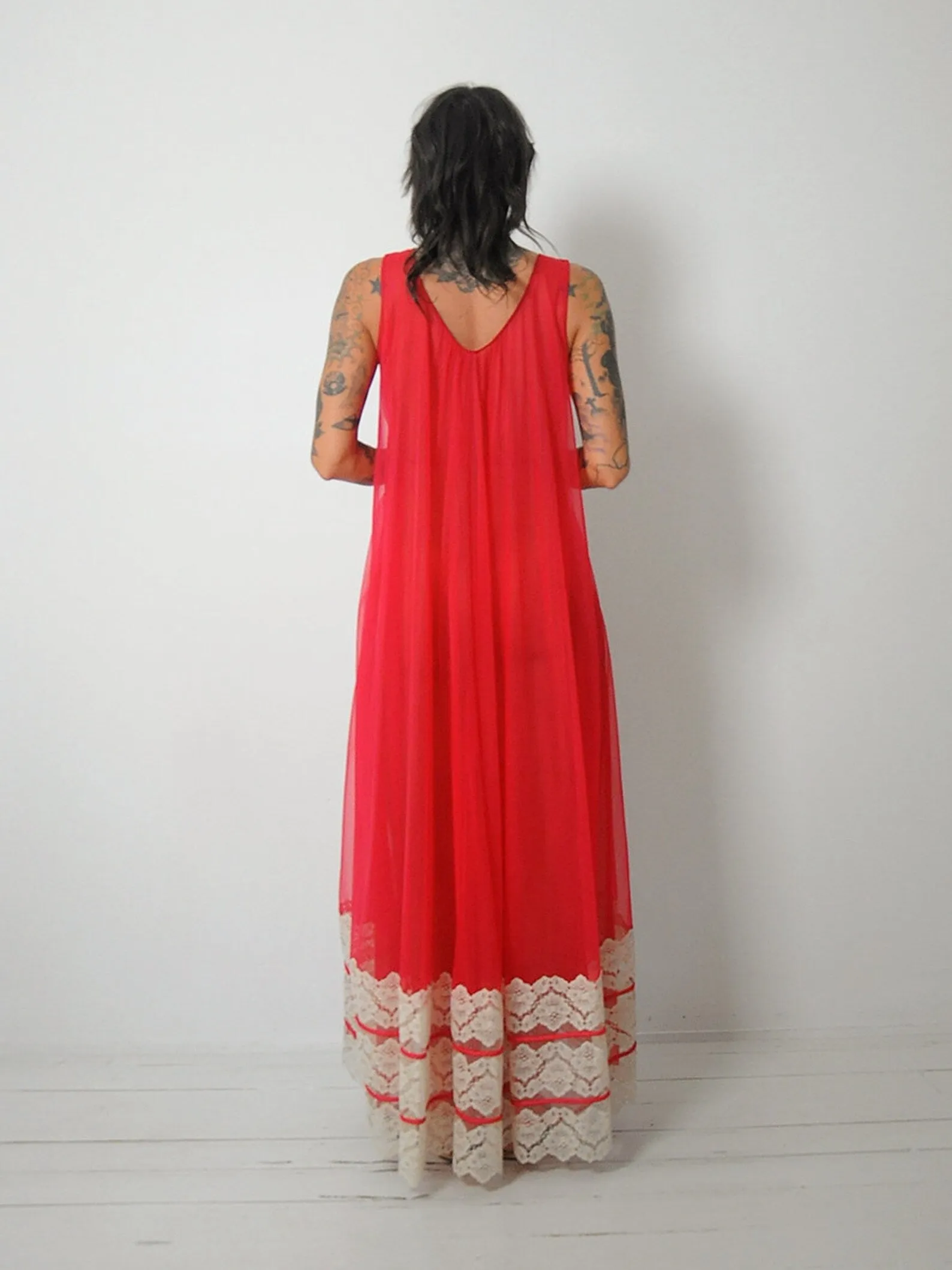 1960's Red Lace Slip Dress