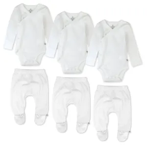 6-Pack Organic Cotton Long Sleeve Kimono Bodysuit & Footed Pant Bundle