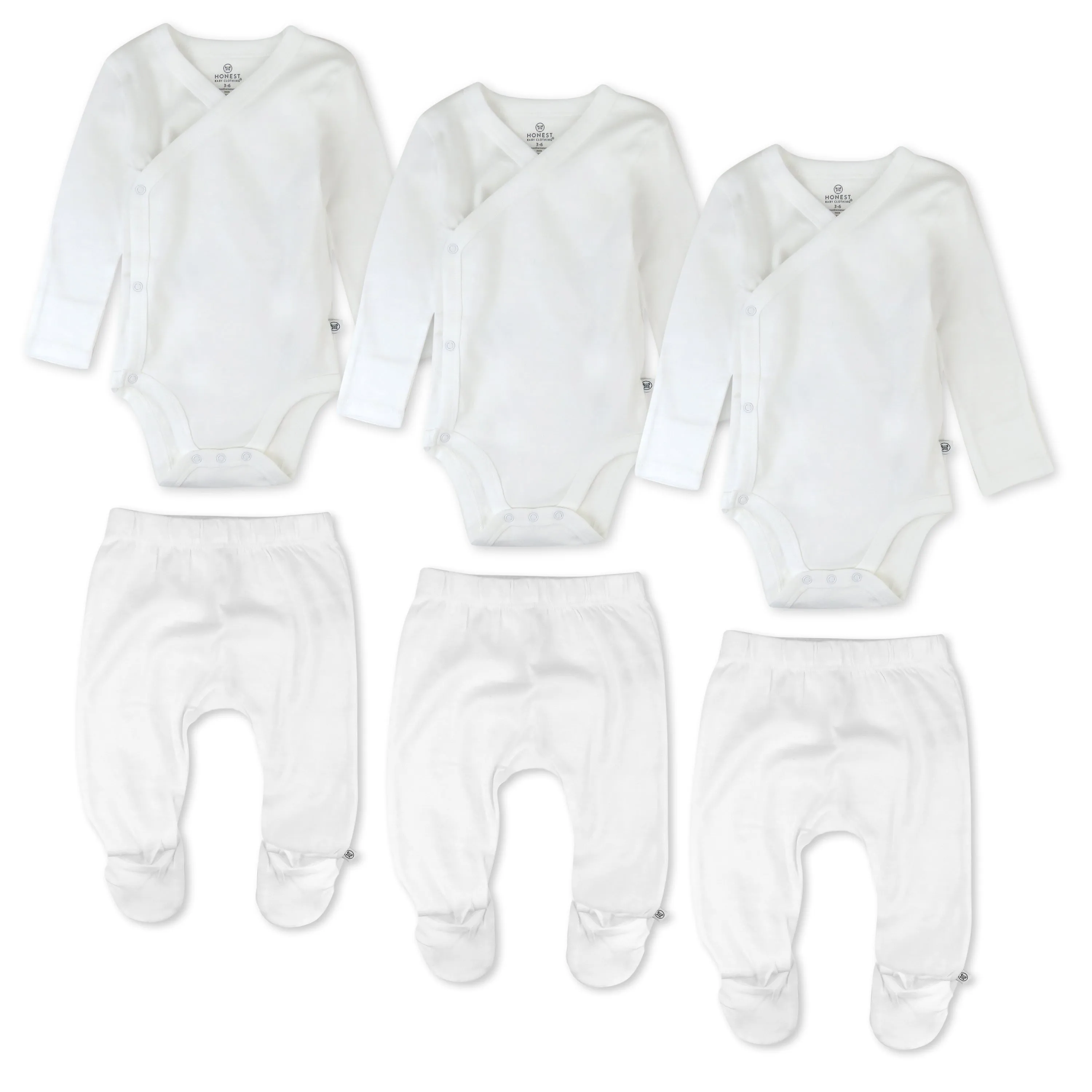 6-Pack Organic Cotton Long Sleeve Kimono Bodysuit & Footed Pant Bundle