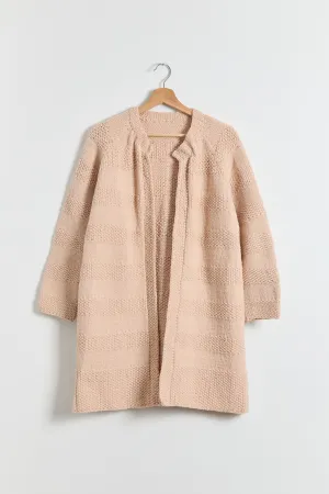 70s Beige Open Chunky Duster Cardigan L