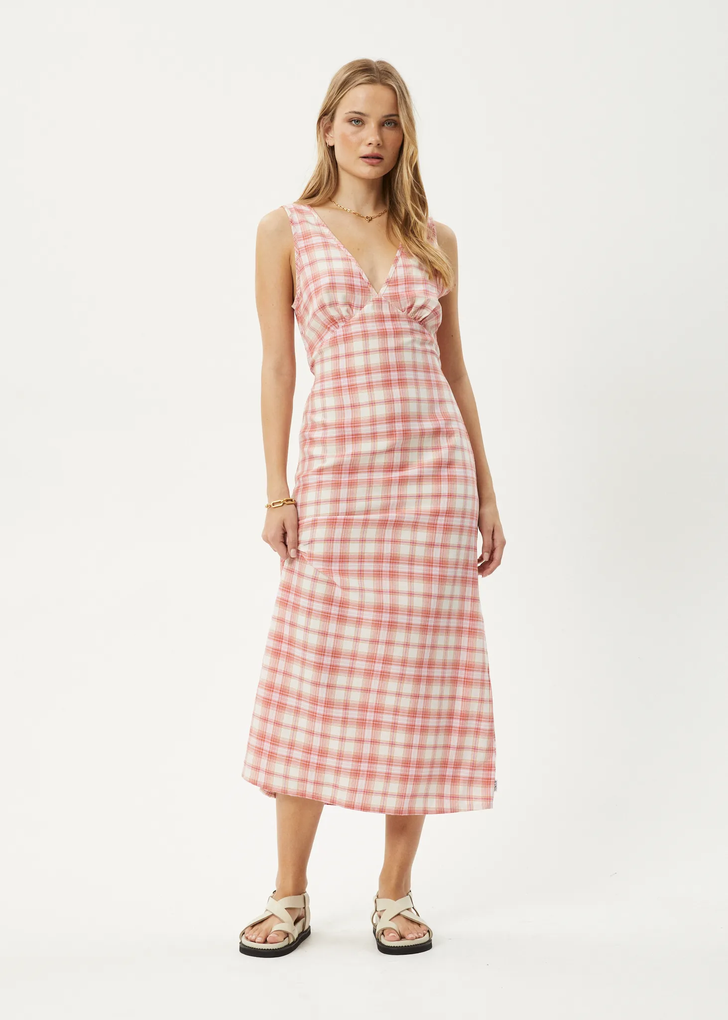 AFENDS Womens Kayla - Check Maxi Dress - Pink Check