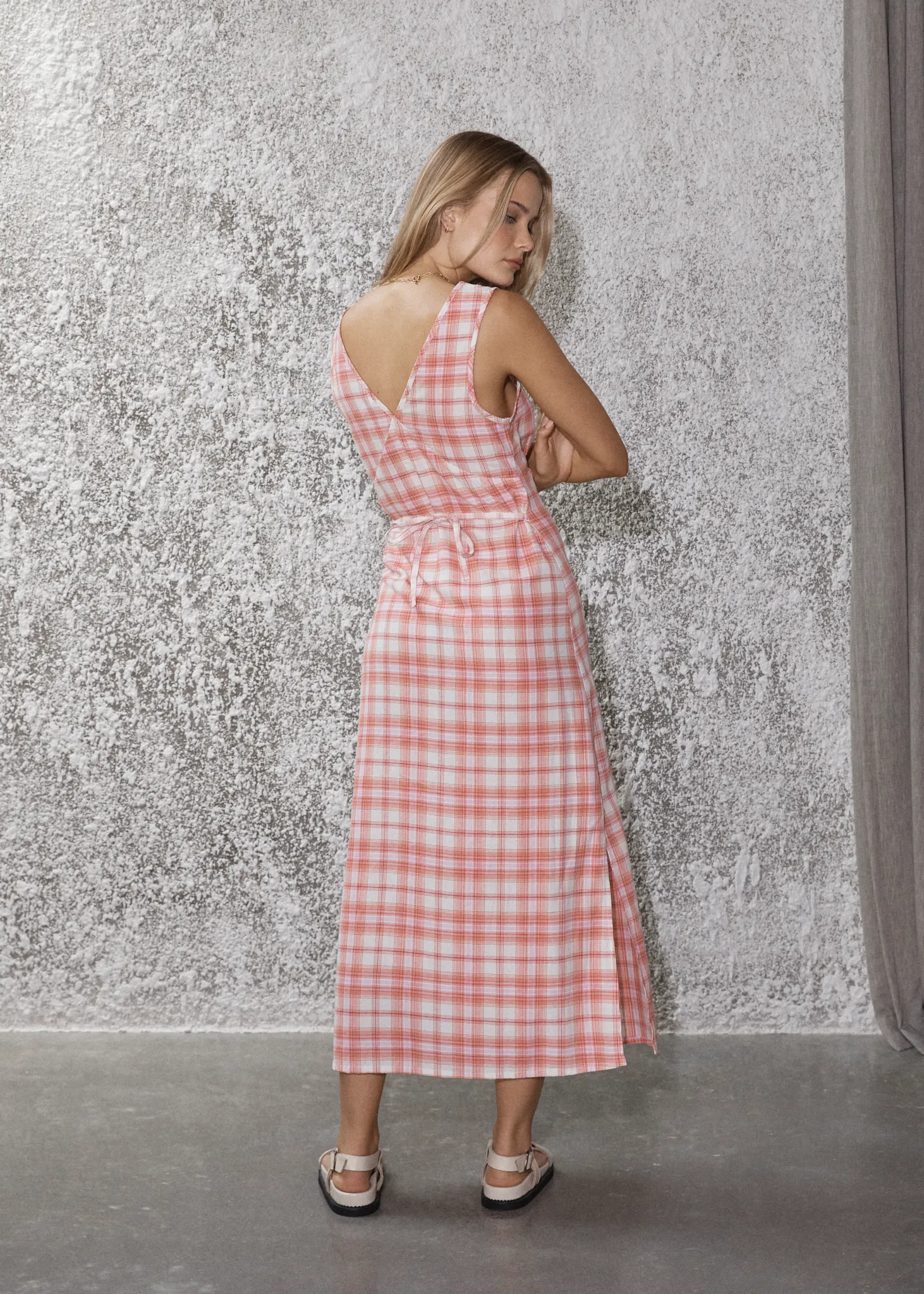 AFENDS Womens Kayla - Check Maxi Dress - Pink Check