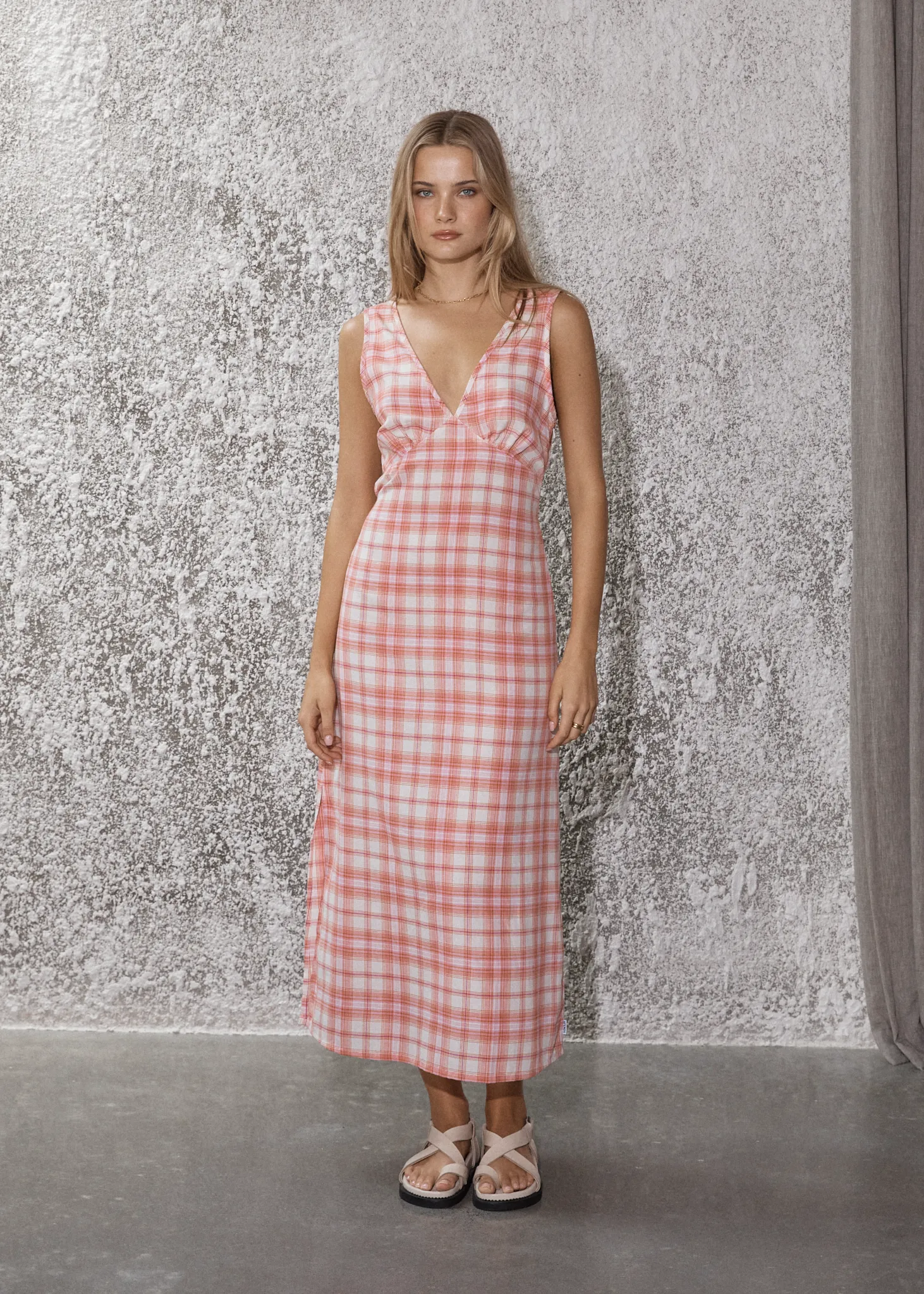 AFENDS Womens Kayla - Check Maxi Dress - Pink Check