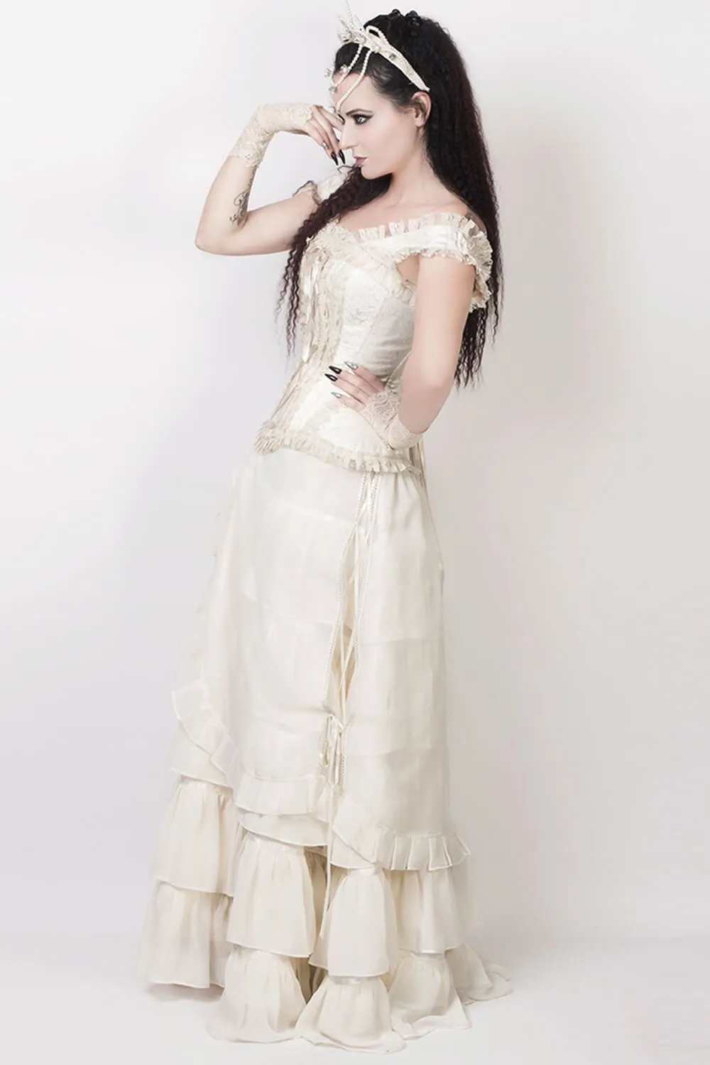 Agam Custom Made Ivory Long Victorian Inspired Skirt