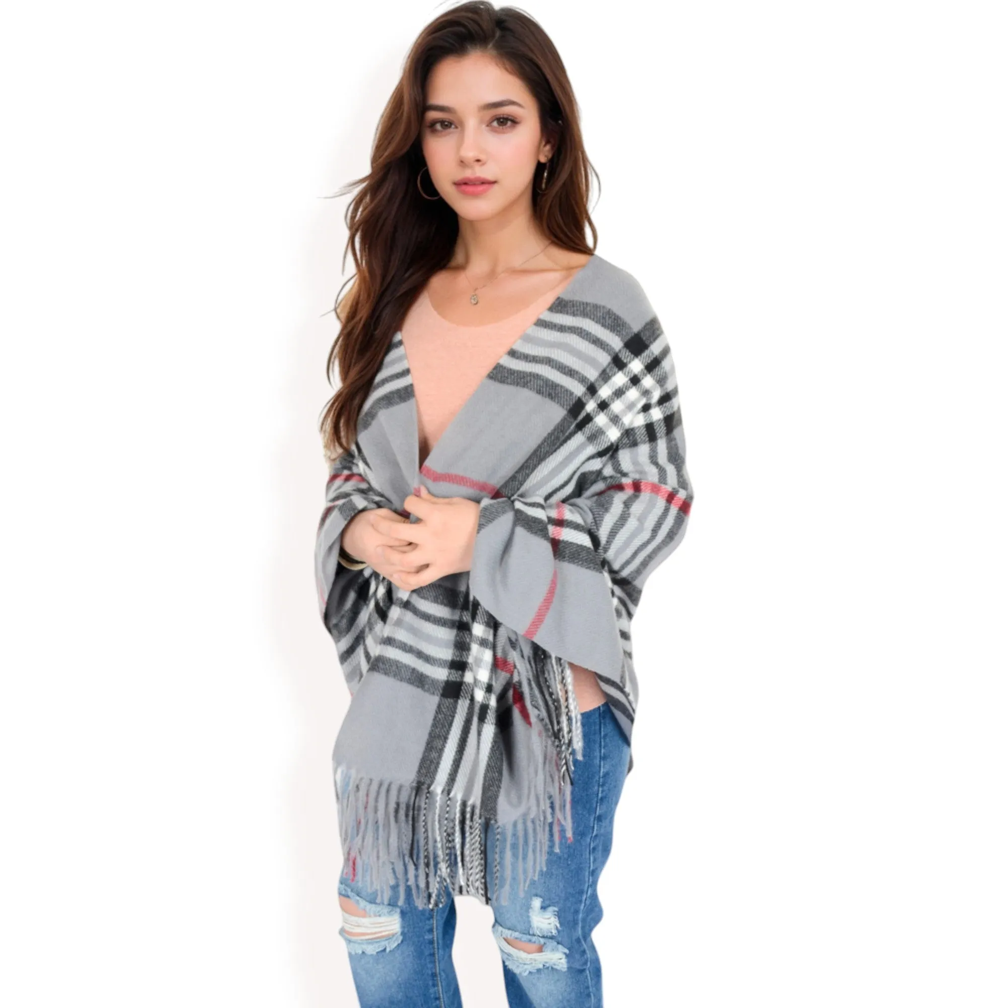 Anna-Kaci Women's Plaid Pattern Scarf with Fringed Edges and Soft Lightweight Material for Year-Round Use