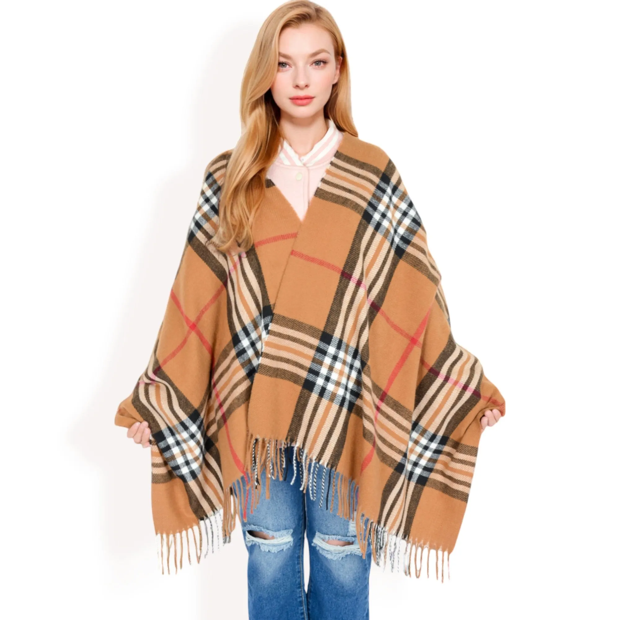 Anna-Kaci Women's Plaid Pattern Scarf with Fringed Edges and Soft Lightweight Material for Year-Round Use