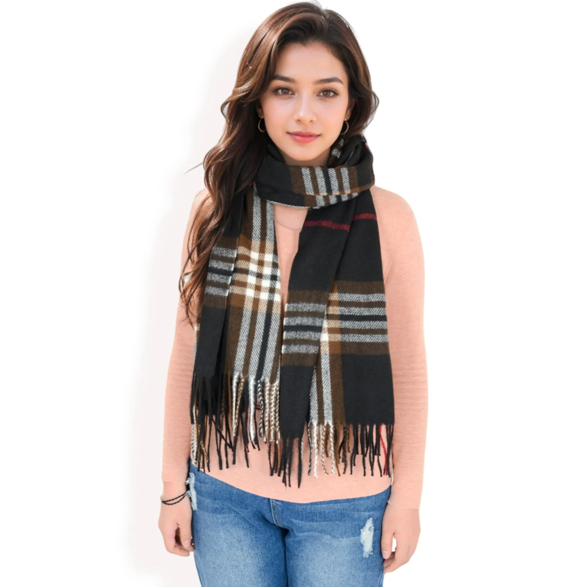 Anna-Kaci Women's Plaid Pattern Scarf with Fringed Edges and Soft Lightweight Material for Year-Round Use