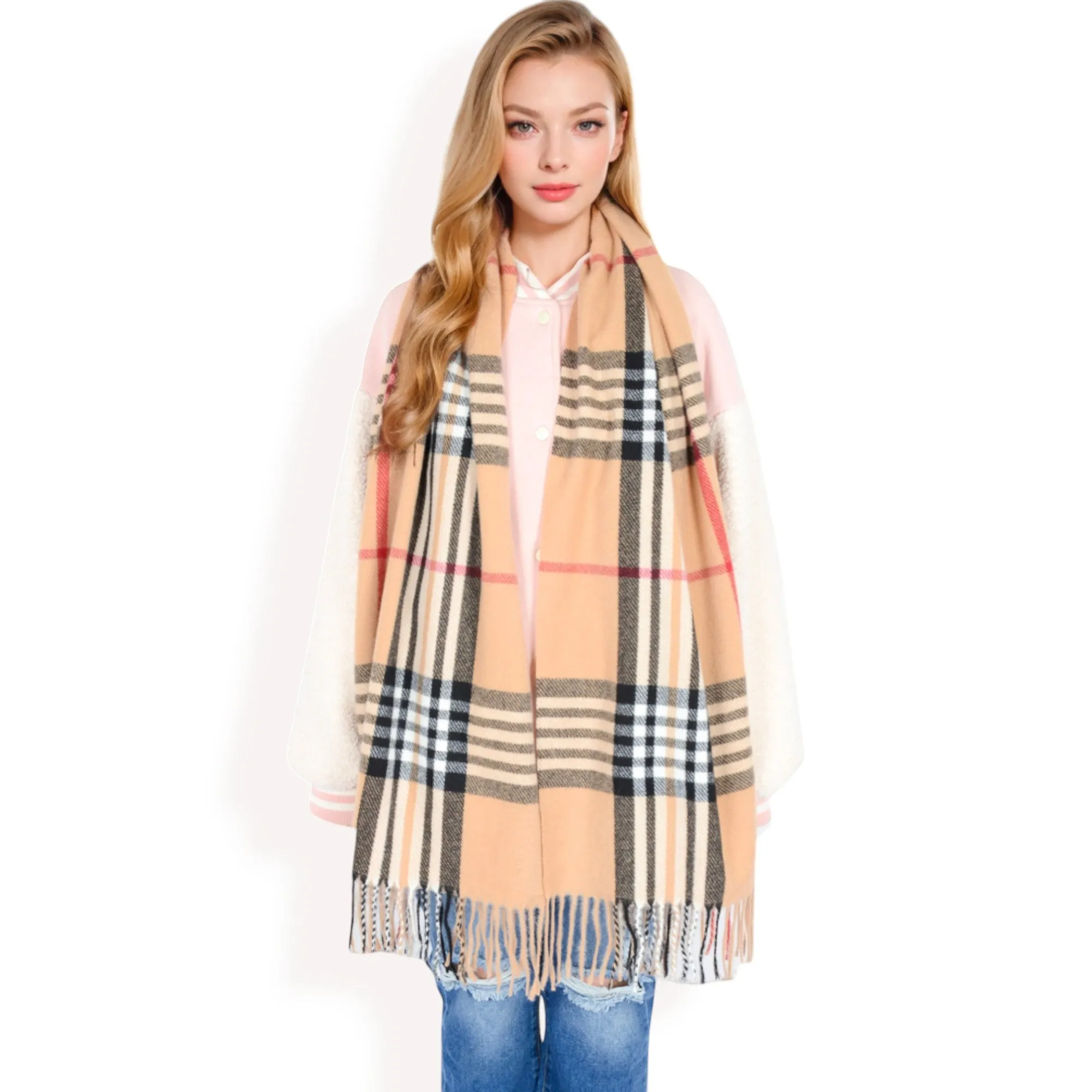 Anna-Kaci Women's Plaid Pattern Scarf with Fringed Edges and Soft Lightweight Material for Year-Round Use