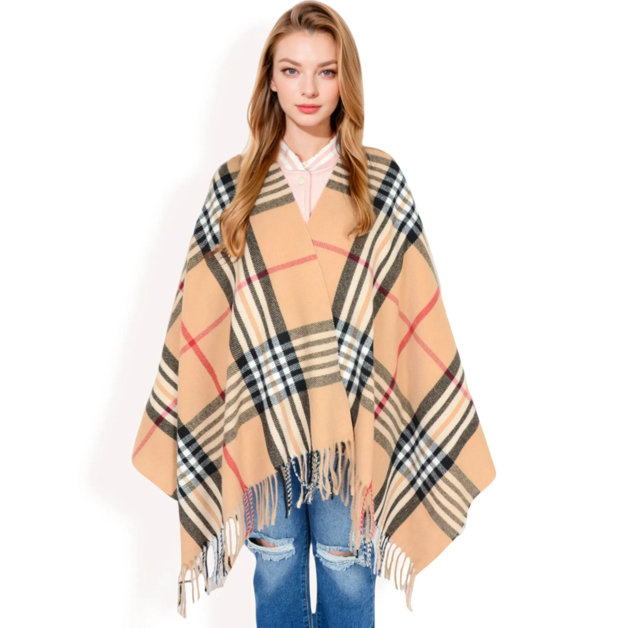 Anna-Kaci Women's Plaid Pattern Scarf with Fringed Edges and Soft Lightweight Material for Year-Round Use