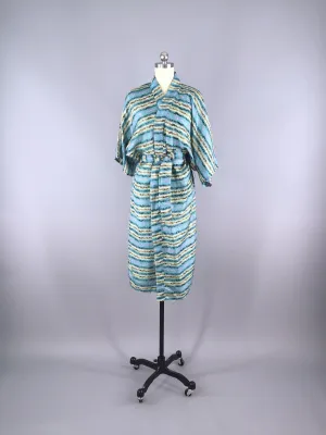 Aqua Paisley Striped Robe made from a Vintage Indian Silk Sari