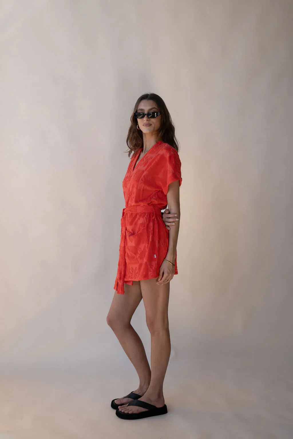 ARAMINTA JAMES Womens Seaside Terry Kimono Dress - Lobster Red