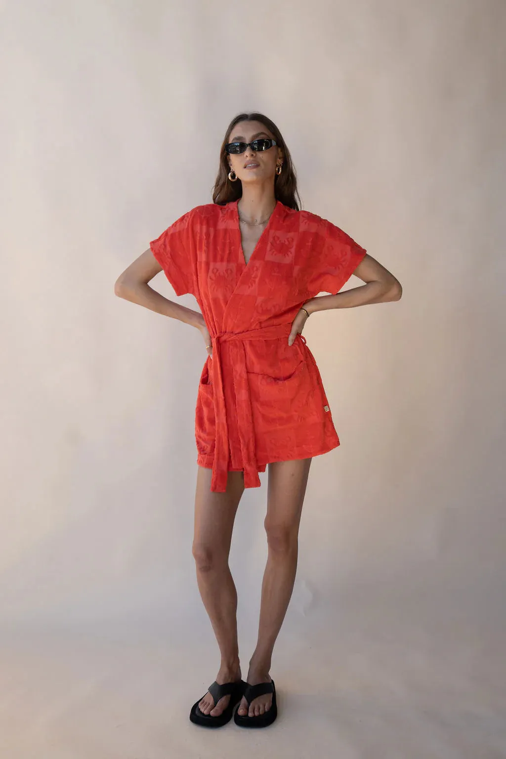 ARAMINTA JAMES Womens Seaside Terry Kimono Dress - Lobster Red