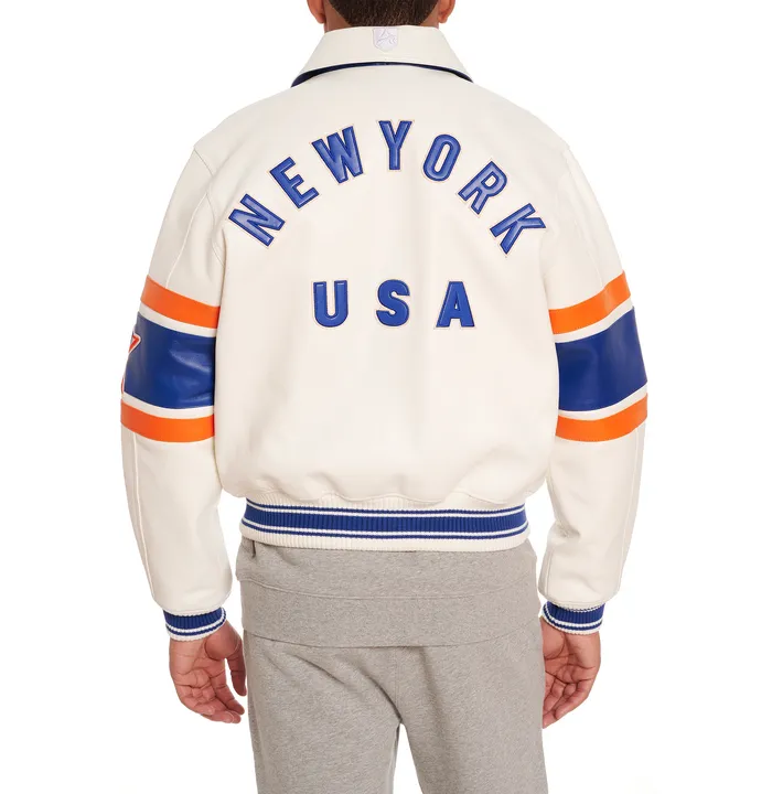 AVIREX  NEW YORK KNICKS LEATHER JACKET Men’s -SNOW WHITE /BLANCHE