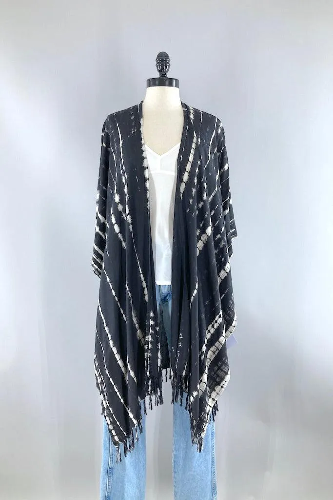 Bali Shibori - Black Kimono Duster