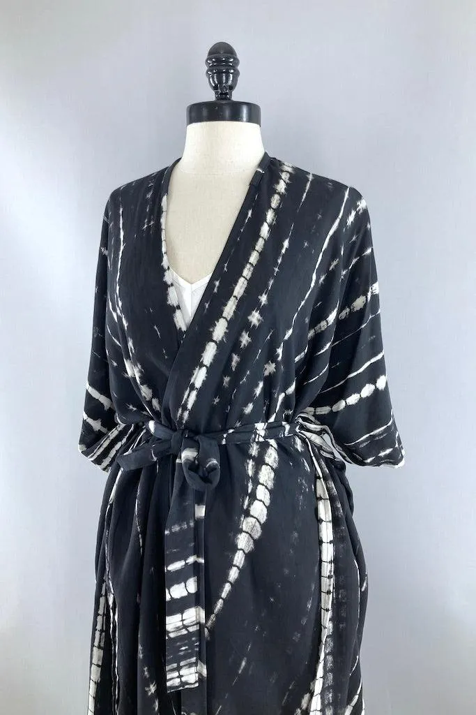 Bali Shibori - Black Kimono Duster