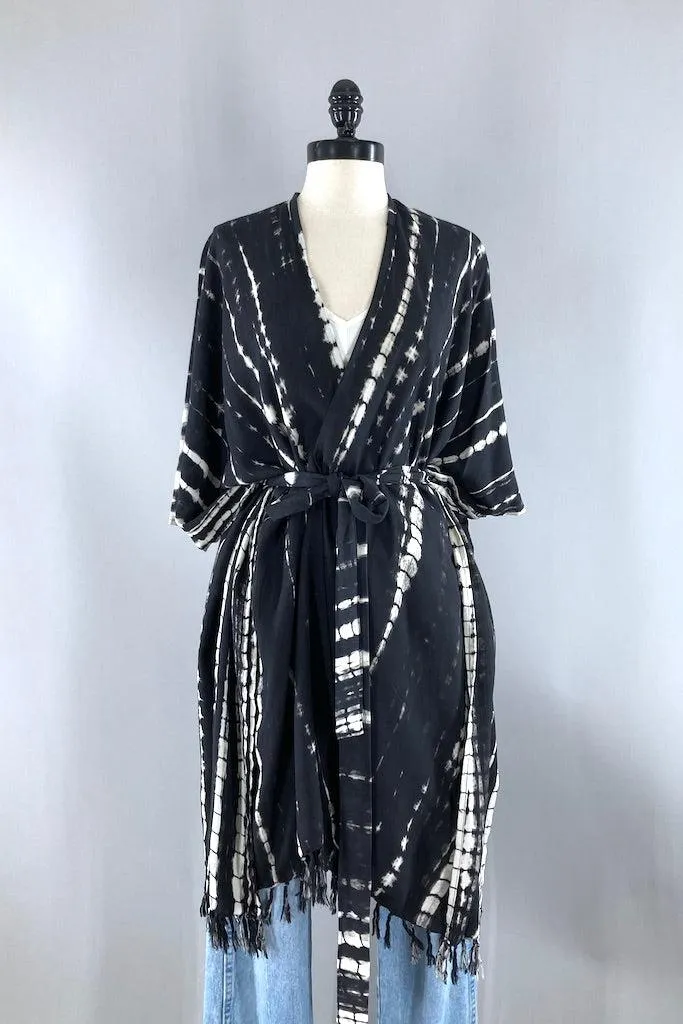 Bali Shibori - Black Kimono Duster