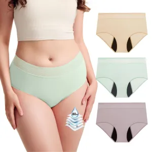 BATTEWA Incontinence Underwear for Women Hi-Waist Leakproof Underwear Postpartum Protective Washable Cotton Full Coverage Absorbency (3Color,Large,3-Pack)