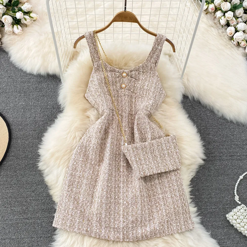 Beaded Tweed A-line Slip Dress