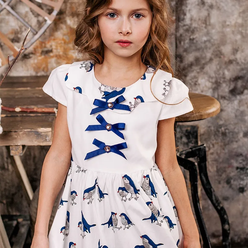 Birds & Bows Dress, 3-14 Yrs