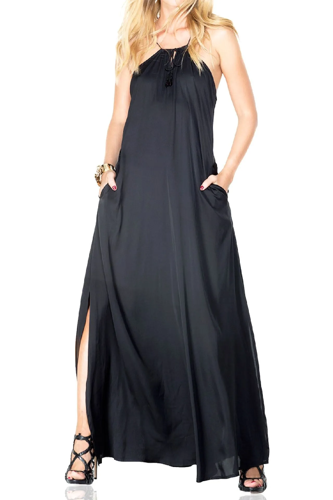 Black Silk Maxi Dress For Women