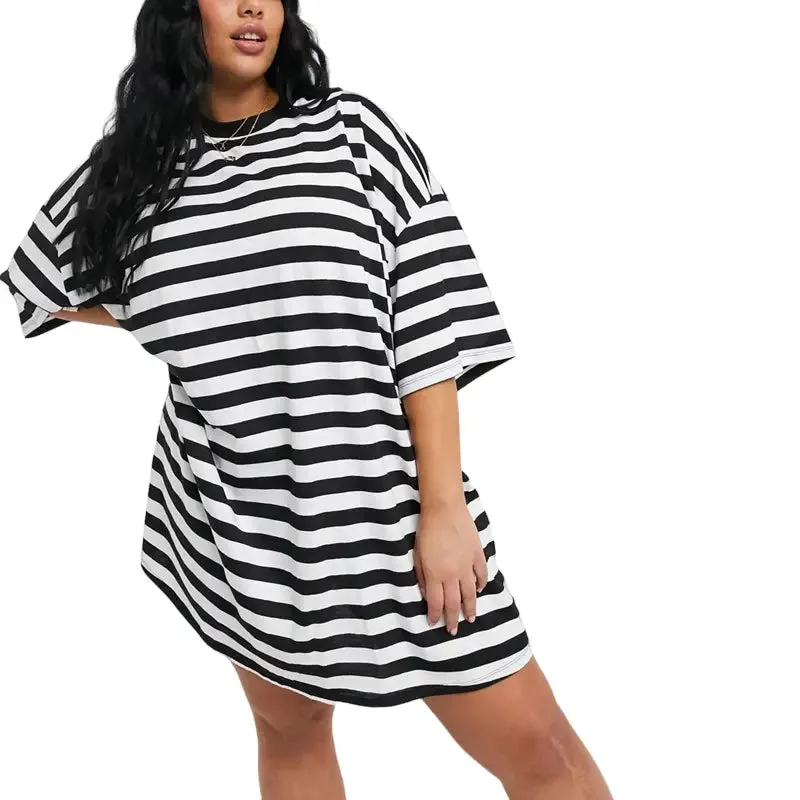 Black Striped Half Sleeve Baggy Dress