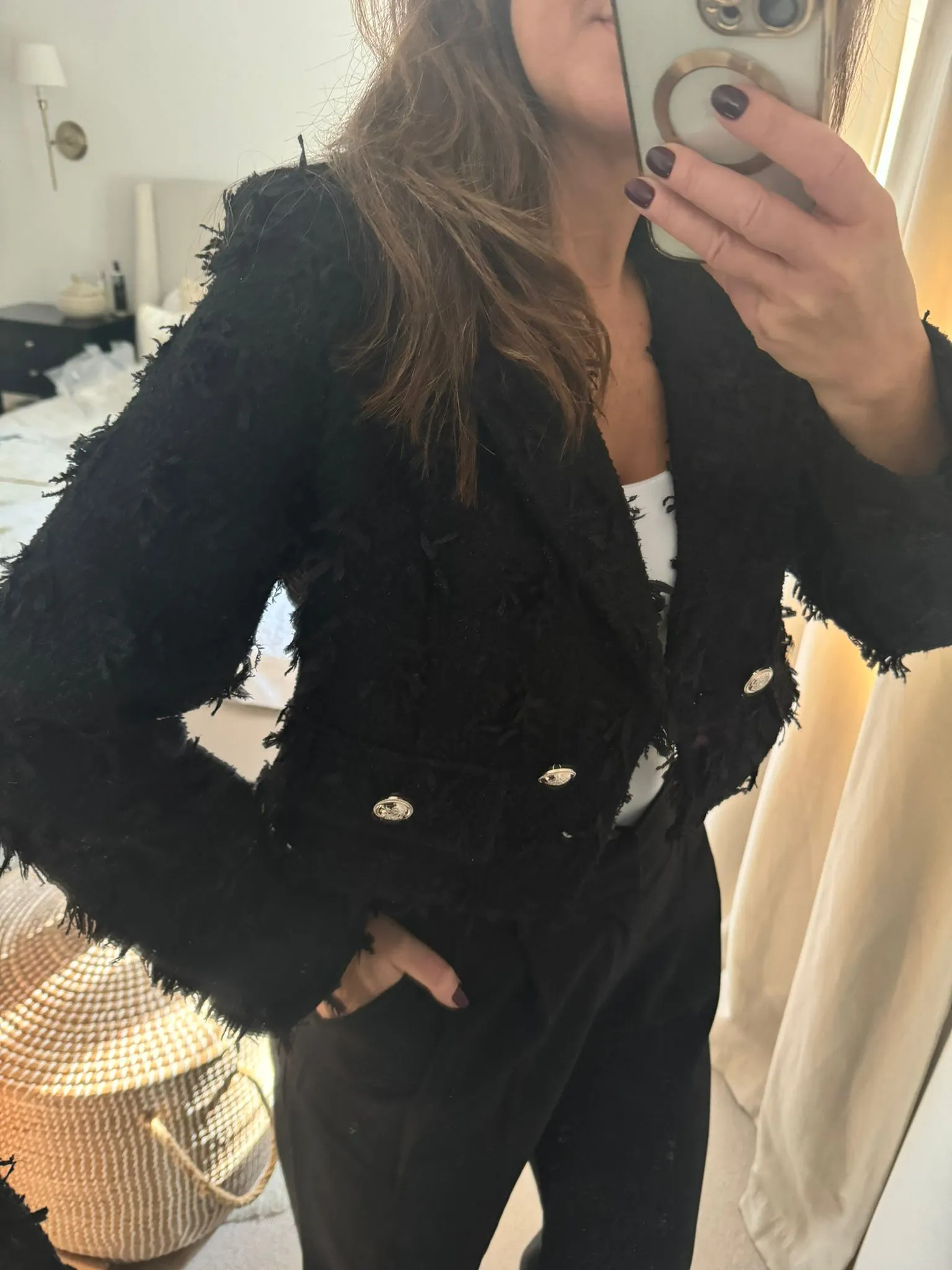 Black Textured Crop Jacket