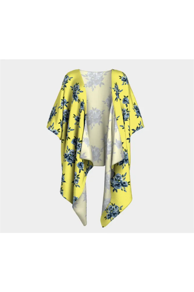 Blue & Yellow Floral Draped Kimono