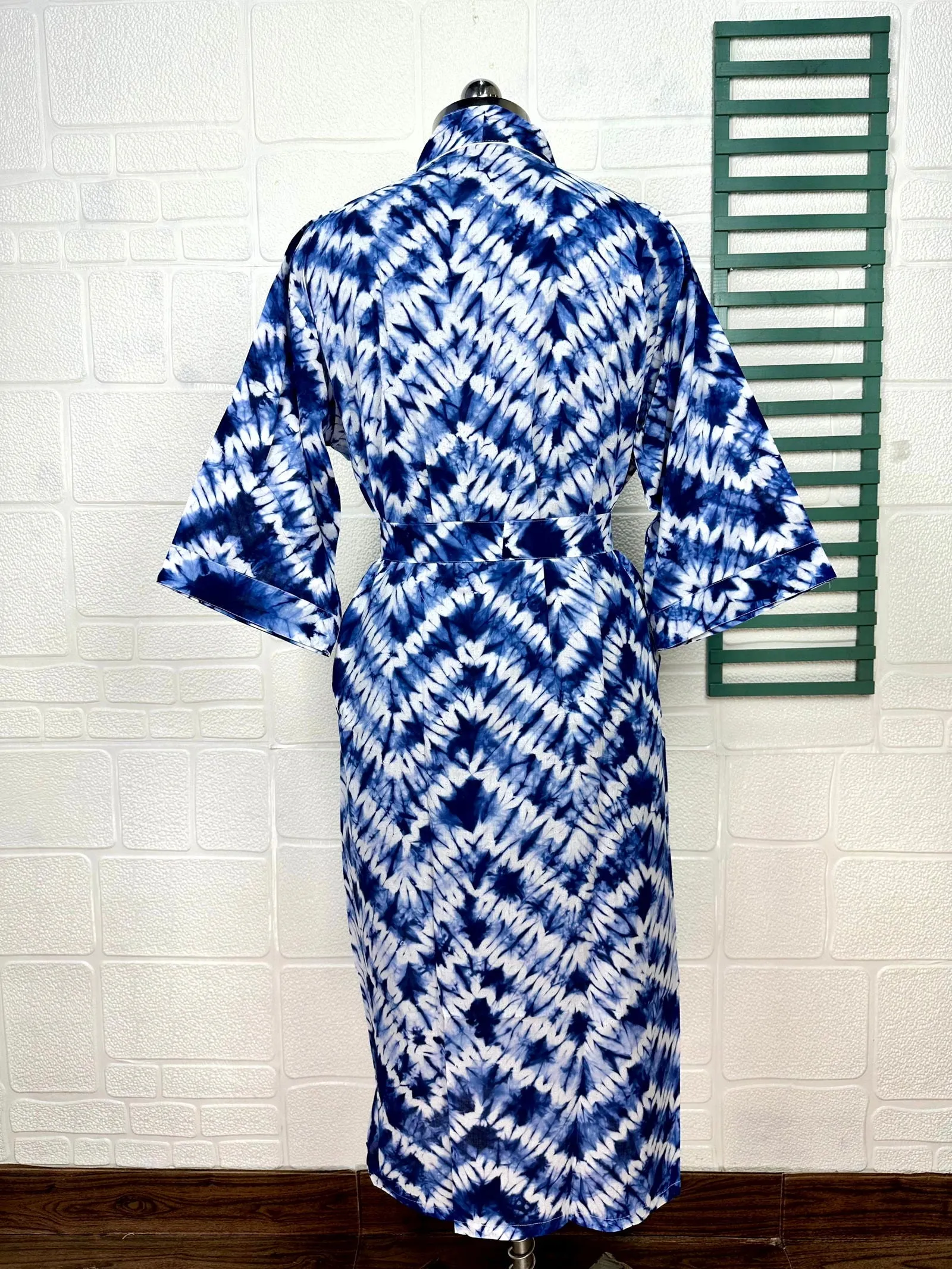 Boho Cotton Kimono House Robe Indian Handprinted Geometric Print Pattern | Lightweight Summer Luxury Beach Holidays Yacht Cover Up Stunning Dress