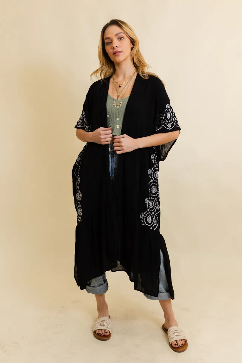 Boho Tribal Embroidered Longline Kimono