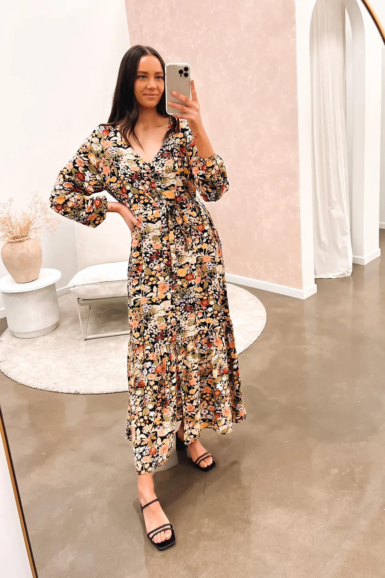 Brigitte Balloon Sleeve Maxi Dress Winter Floral