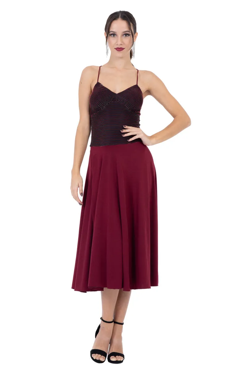 Burgundy Lamé Fit & Flare Tango Dress With Spaghetti Straps