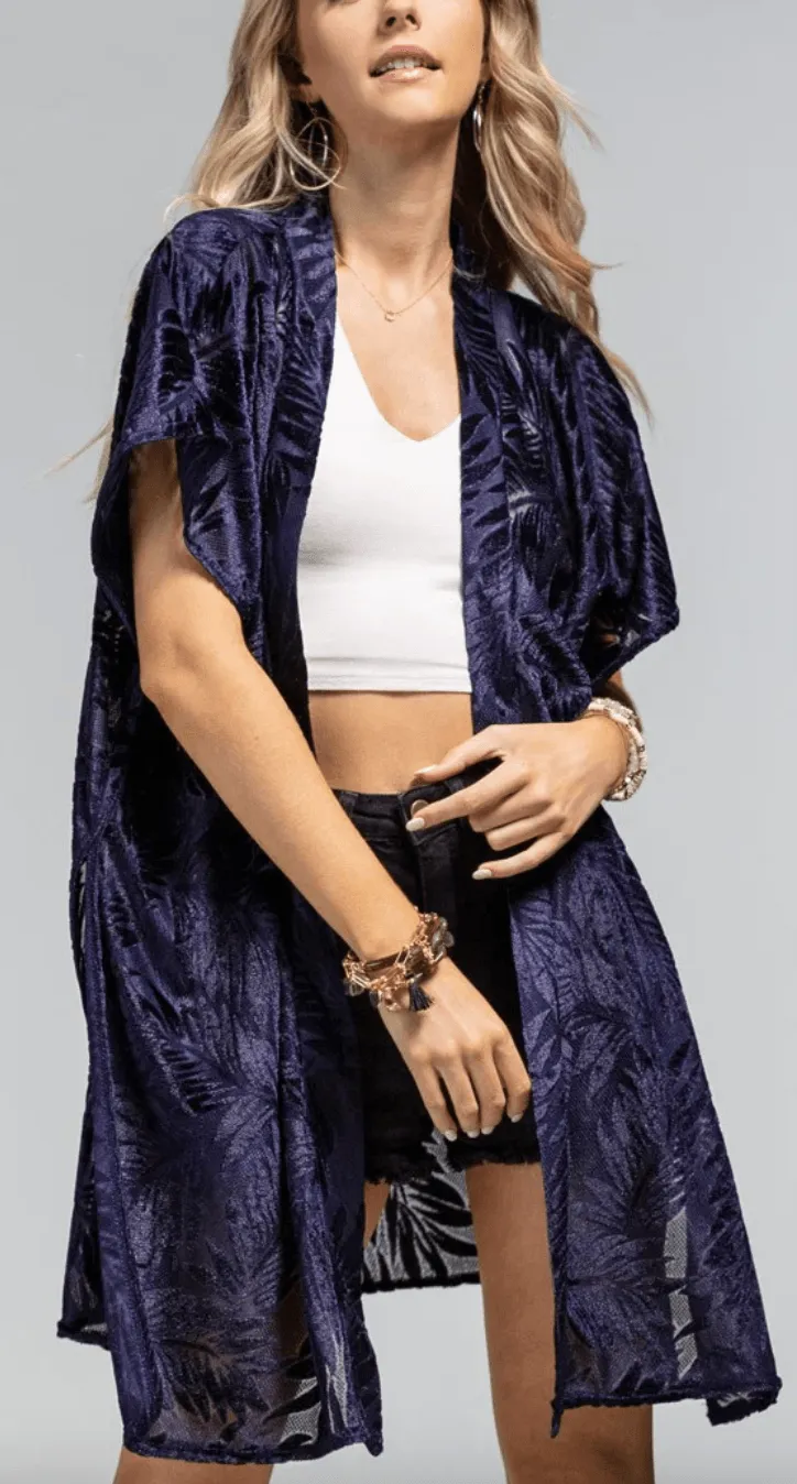 Burnout Velvet Navy Kimono - One Size