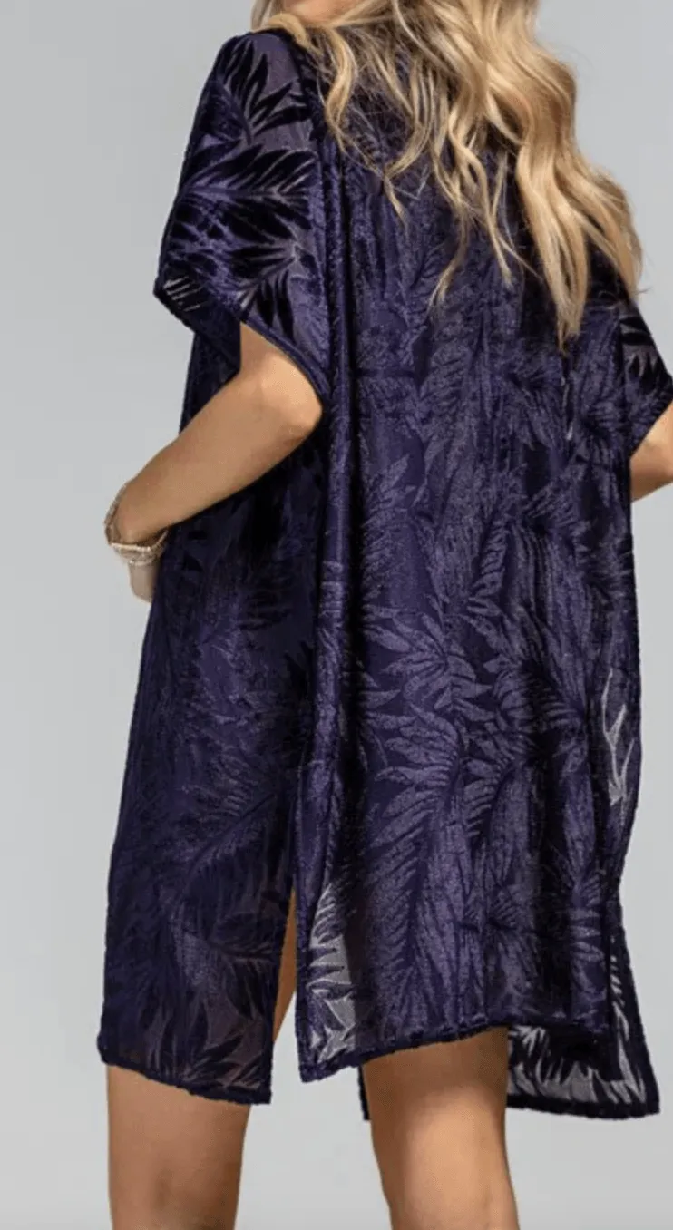 Burnout Velvet Navy Kimono - One Size