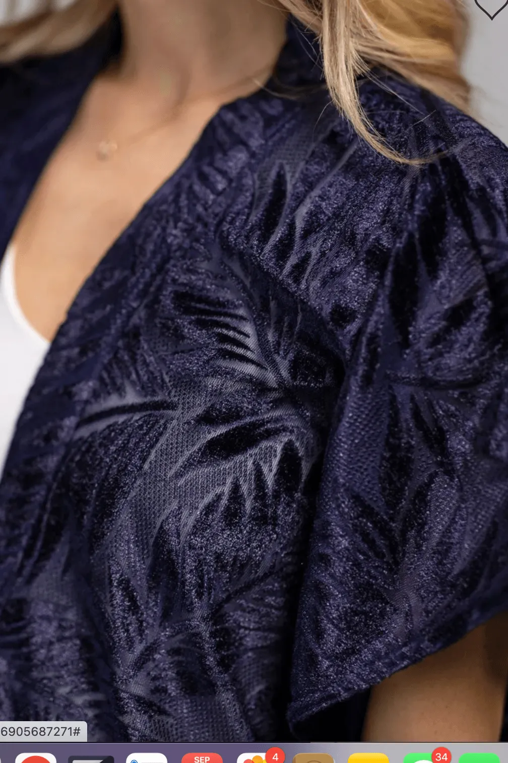 Burnout Velvet Navy Kimono - One Size