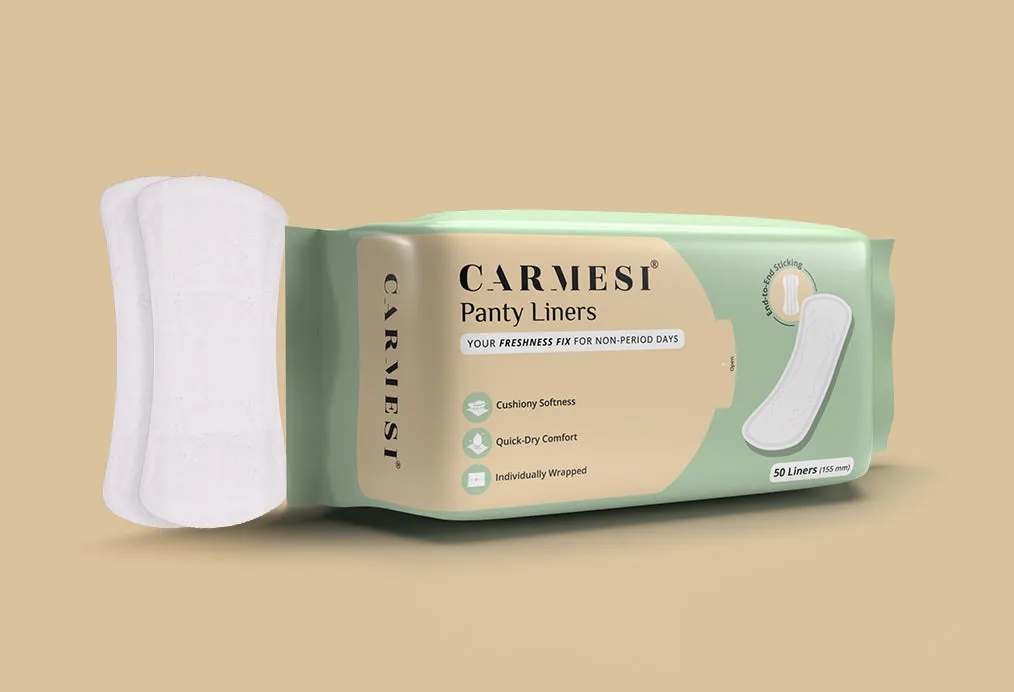 Carmesi Panty Liners | Cushiony Soft | Protect against Spotting & Light Discharge | End-To-End Sticking | Keep You Fresh & Dry All-Day Long | Non-Toxic & Unscented | 50 Pieces