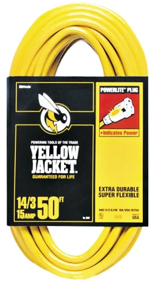 CCI 2887 Extension Cord, 14 AWG Cable, 50 ft L, 15 A, 125 V, Yellow :EA: QUANTITY: 1