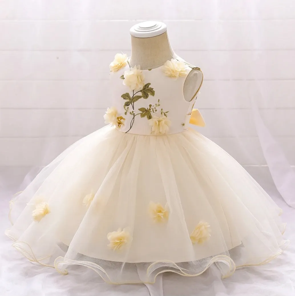 Champagne Floral Party Dress (3M-24M)