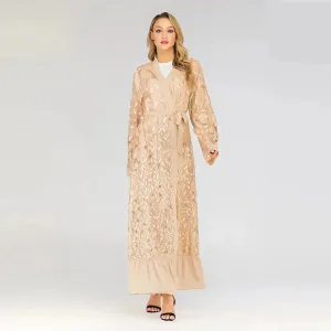 Champagne Sequined Abaya Dress for Dubai Turkey Women Dubai Abaya Kimono