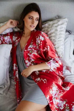 Cherry Blossom In Spring Short Satin Kimono