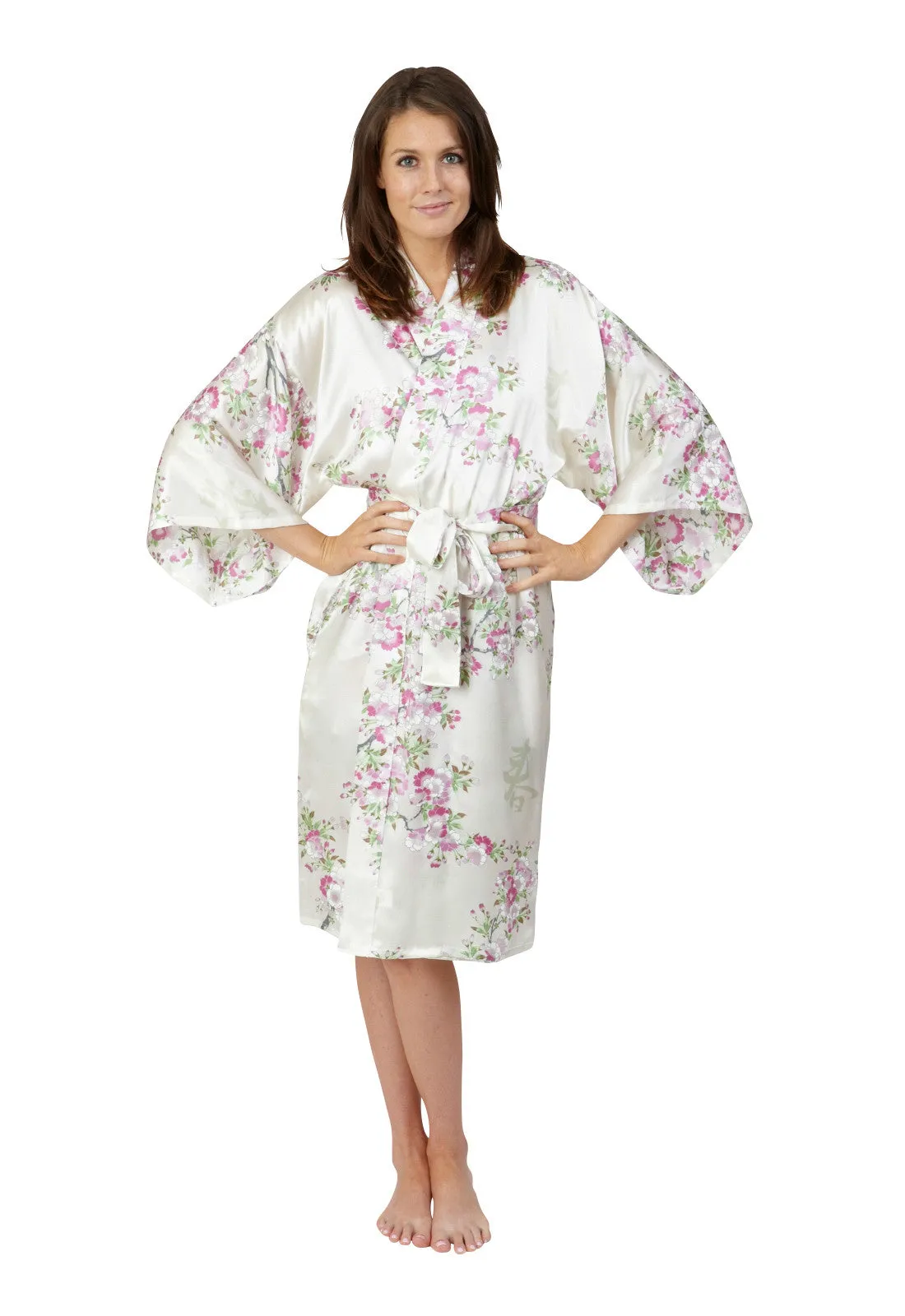 Cherry Blossom In Spring Short Satin Kimono