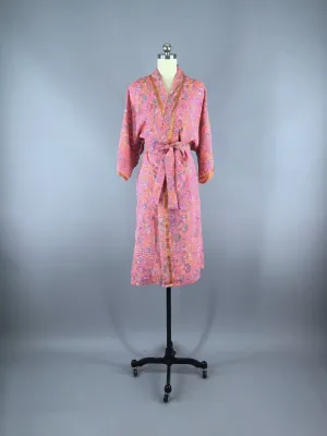 Chiffon Sari Robe / Coral Pink Floral