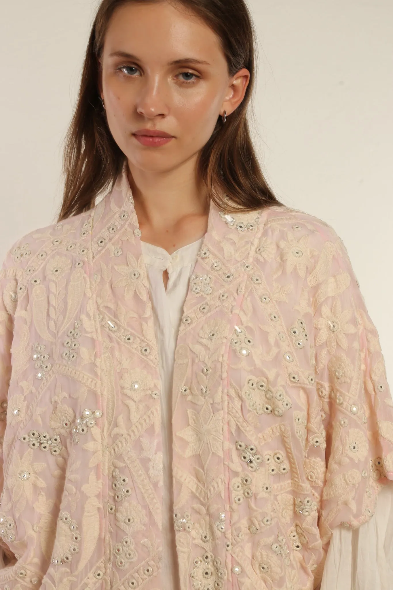 CLEMATIS LIGHT PINK CHIFFON SILK KIMONO