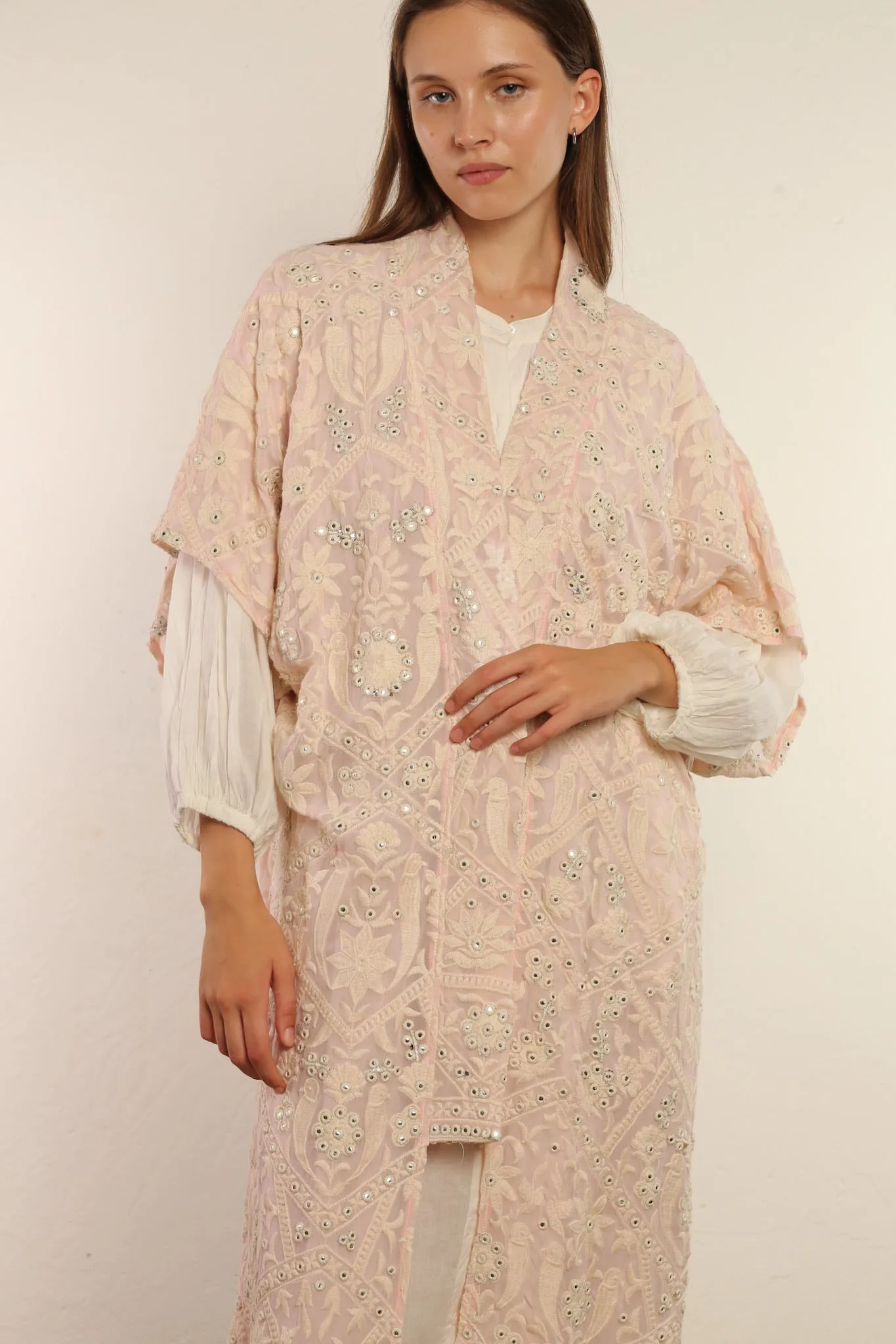 CLEMATIS LIGHT PINK CHIFFON SILK KIMONO