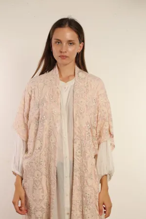 CLEMATIS LIGHT PINK CHIFFON SILK KIMONO