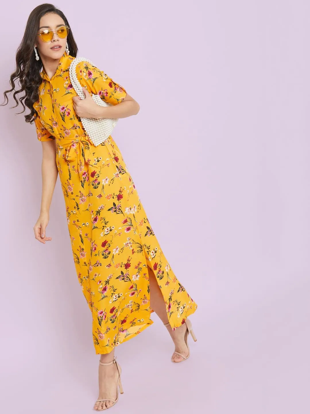 Collar Buttoned Down Shirt Maxi Dress