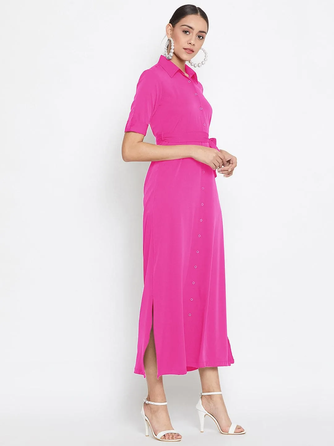 Collar Buttoned Down Shirt Maxi Dress